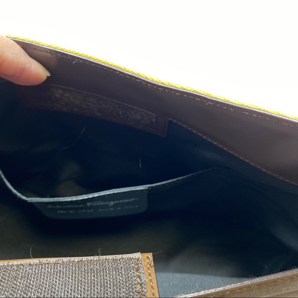 Salvatore Ferragamo Yellow Canvas and Brown Shoulder Bag. - Picture 8 of 11